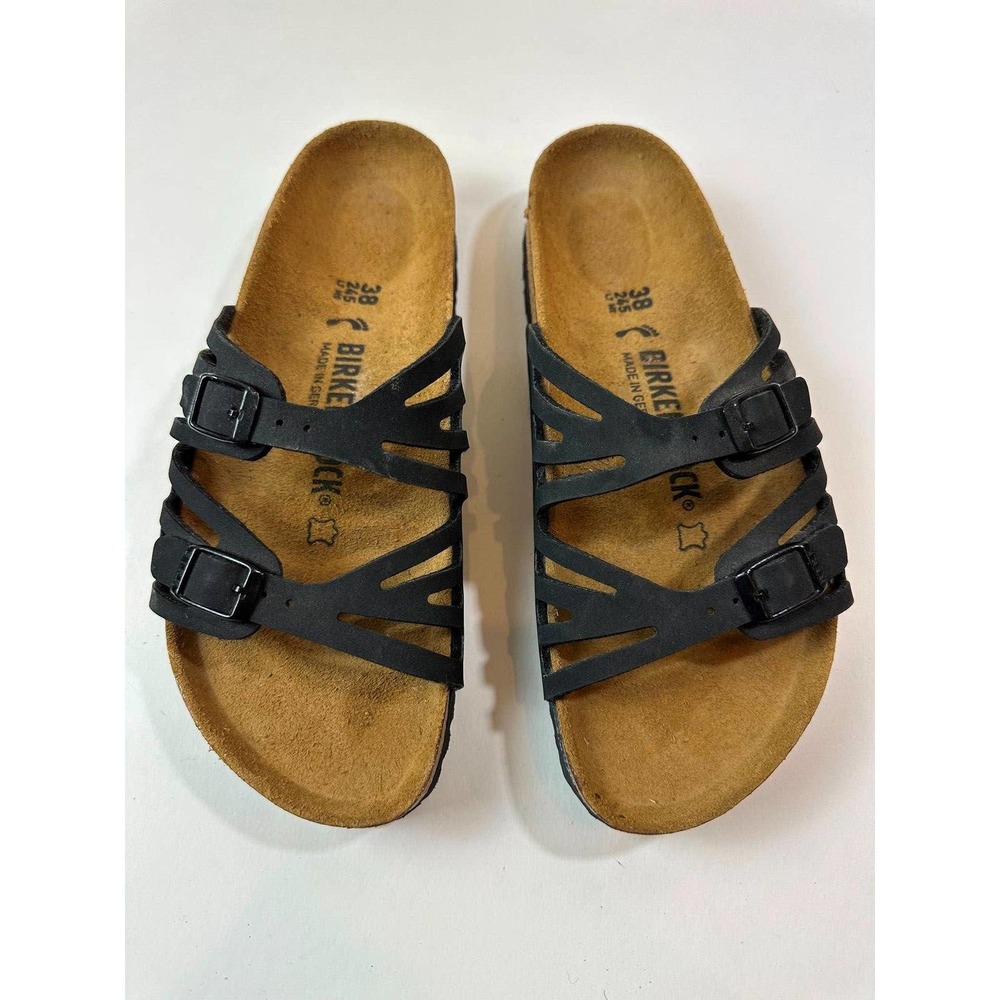 Birkenstock Granada Black Slides Two Strap Sandals Size 38 US 7 M5 EUC - Picture 3 of 9